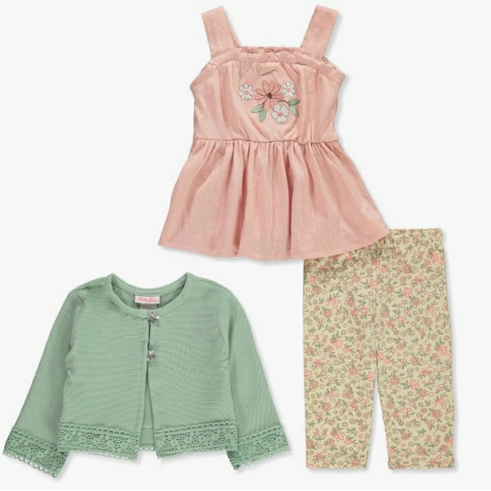 LITTLE LASS Girls 3 Piece Floral Capri Set